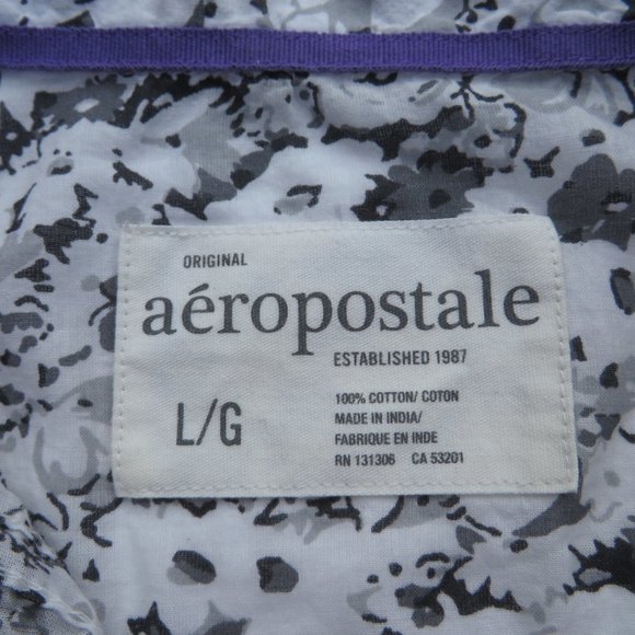 Aeropostale Shirt Women Button down shirt Floral Large NEW 100% Cotton Gray - Picture 5 of 11